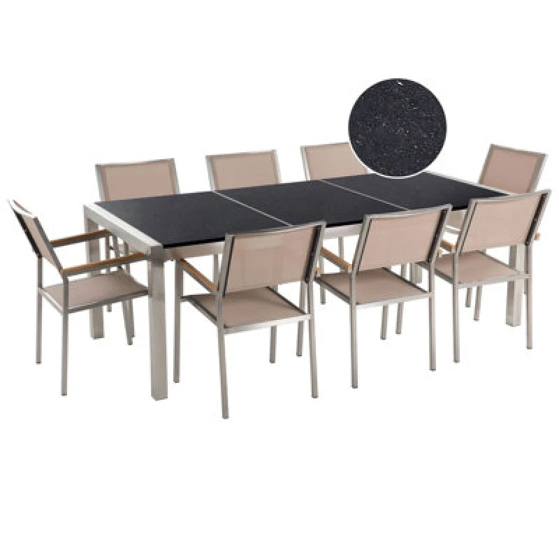 Image of Beliani Garden Dining Set 8 Seater Grosseto Triple Plate Granite Polished Black/ Beige