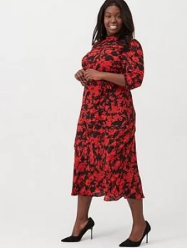 Image of Oasis Curve Scarlet Floral Puff Sleeve Midi Dress - Black, Multi, Size 22, Women
