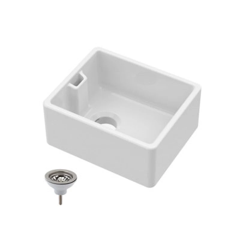 Image of Balterley Single Bowl Fireclay Compact Belfast Sink Waste 460mm x 380mm x 205mm White