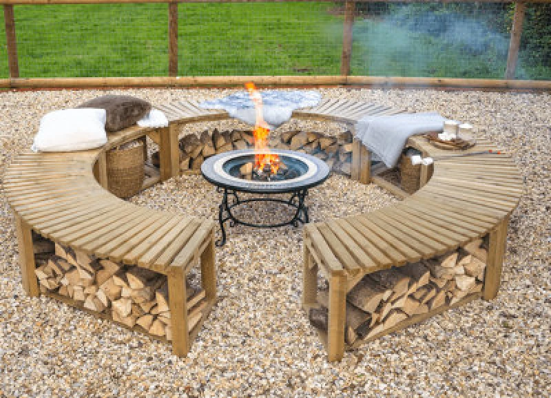 Image of Forest Curved Wooden Firepit Bench 6'8 x 2'6 (2.03m x 0.76m) - Pack of 2