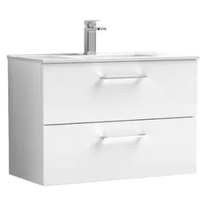 Image of Arno Gloss White 800mm Wall Hung 2 Drawer Vanity Unit with 18mm Profile Basin - ARN126B - Gloss White - Nuie