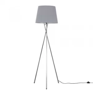 Image of Camden Chrome Tripod Floor Lamp with XL Grey Aspen Shade