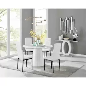 Image of Furniture Box Palma White High Gloss Round Dining Table and 4 White Milan Black Leg Chairs