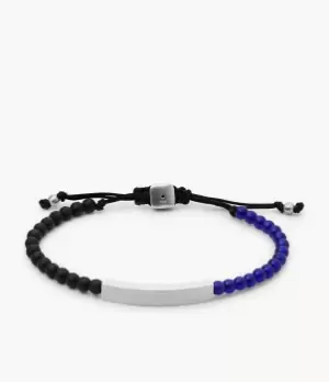 Image of Fossil Men Silver-Tone Stainless Steel Beaded Bracelet