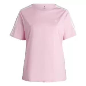 Image of adidas Essentials Slim 3-Stripes T-Shirt (Plus Size) Wome - True Pink / White