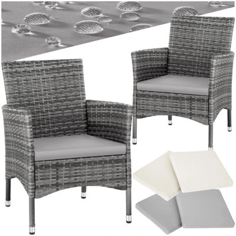 Image of Tectake Garden Chair Nantes Set Of 2 - Weather & Uv-Resistant, 2 Sets Of Cushion Covers - Grey/light Grey - 2