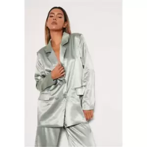 Image of I Saw It First Sage Premium Satin Oversized Double Breasted Blazer - Green