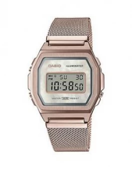 Image of Casio Casio Retro Blush Digital Dial Carnation Gold Stainless Steel Mesh Strap Watch