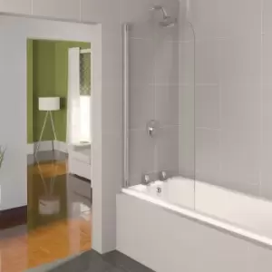 Image of Aqualux Aqua 4 Half Frame Bath Screen 800mm X 1400mm X 4mm Clear Glass Silver Frame