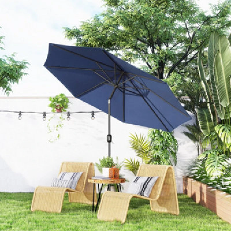 Image of Outsunny 3(M) Garden Umbrella Outdoor Sunshade Canopy W/ Tilt & Crank Navy