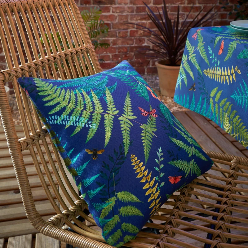 Image of The Royal Horticultural Society Woodland Fern Filled Cushion 43cm x 43cm Navy