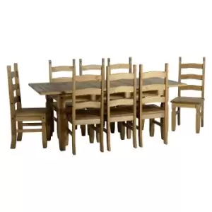 Image of Seconique - Corona Extending Dining Table & Chair Set (1+8) Distressed Waxed Pine