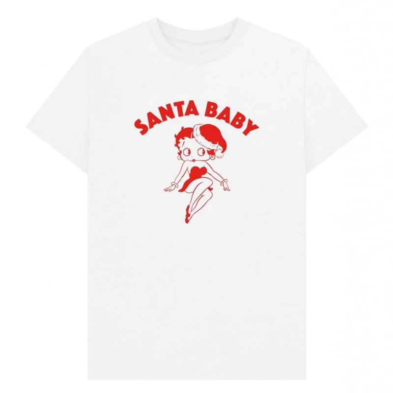 Image of Betty Boop Mens Santa Graphic T-Shirt in White Size: Small White Male S