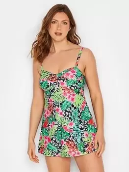 Image of Long Tall Sally Floral Printed Skirted Swimsuit, Black, Size 22, Women