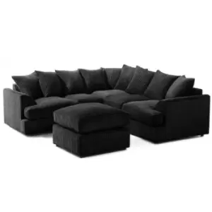 Image of Lana Modern T Arm Jumbo Cord and Footstool - Black - Black