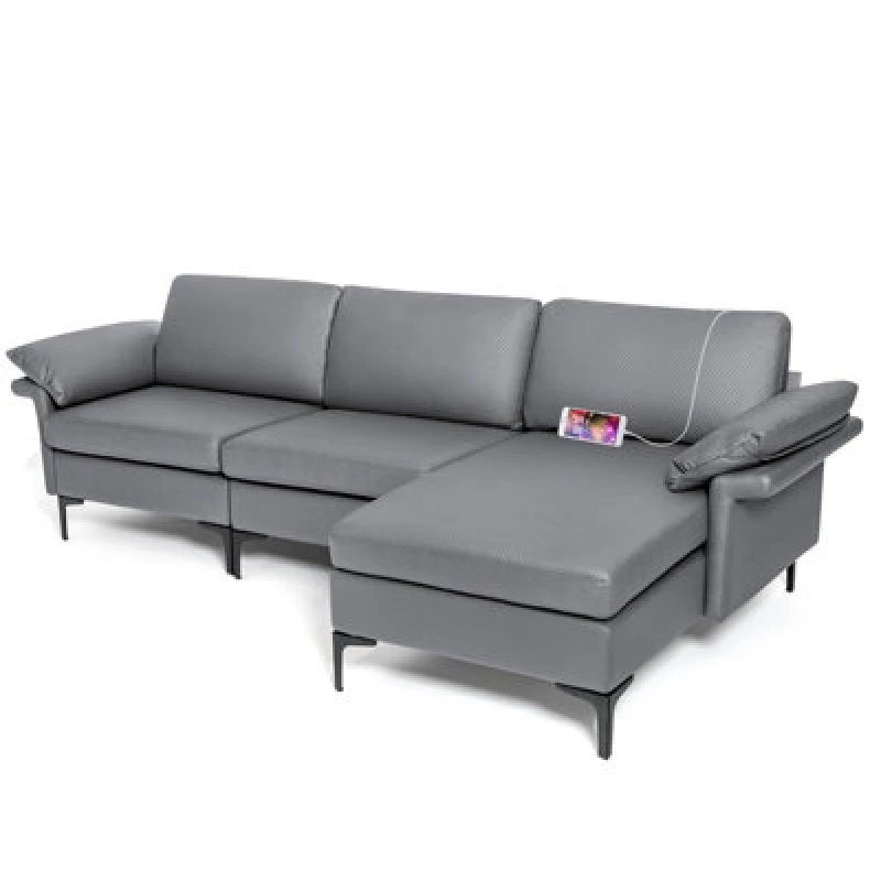 Image of Costway Modern 3-Seater Sofa Couch Sofa Furniture L-Shaped Modular Sofa Set
