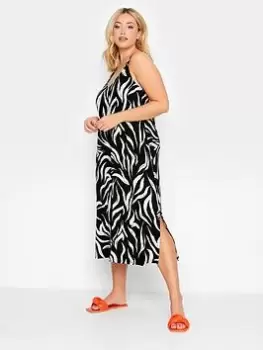 Image of Yours Stroke Print Ring Detail Beach Dress, Black, Size 18-20, Women