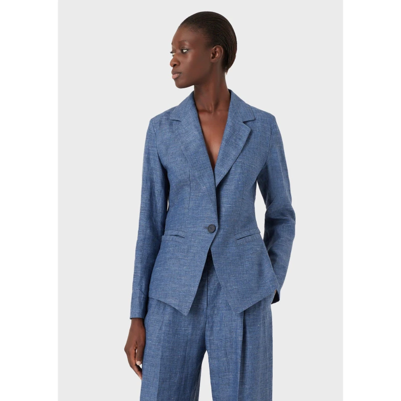 Image of EMPORIO ARMANI Linen Blazer Womens - Blue Blue 8