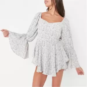 Image of Missguided Milkmaid Playsuit Ls Floral - Blue