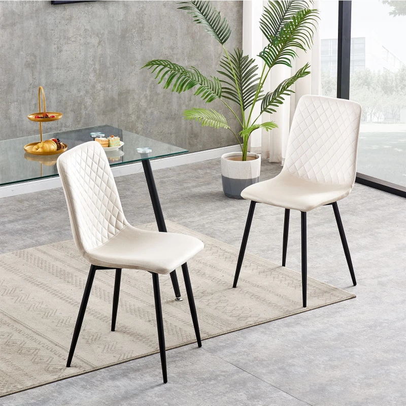 Image of MCC DIRECT Set of 2 Designer Velvet Fabric Dining Chairs Metal Legs Lexi Chairs beige LX0218