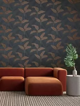 Image of Rasch Amara Palm Wallpaper Navy and Rust