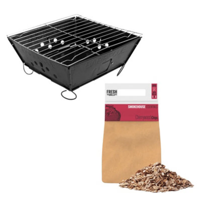 Image of MonsterShop Portable Folding Bbq & Cherrywood Wood Chips Barbecue Grill Foldable Tabletop