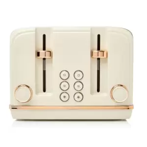 Image of Haden Salcombe 2300W 4 Slice Wide 2 Slice Toaster 198785 Cream & Copper