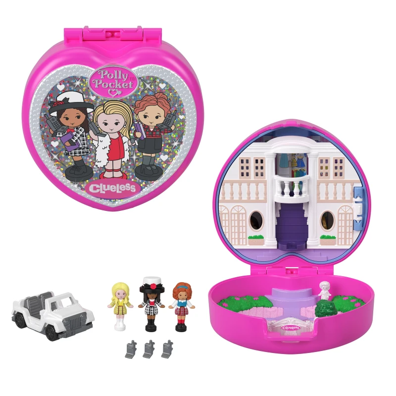 Image of Polly Pocket x Clueless Sammler-Schatulle Minipuppen und Spielset 5 thematische Zubehorteile Spielzeugauto Cher Dionne und Tai JCC21 Puppen Li