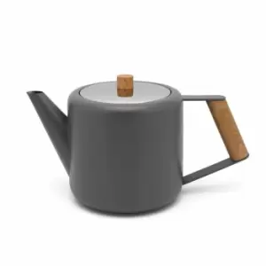 Image of Bredemeijer Teapot Double Wall Duet Boston Design 1.1L in Grey with Wood Look Fi