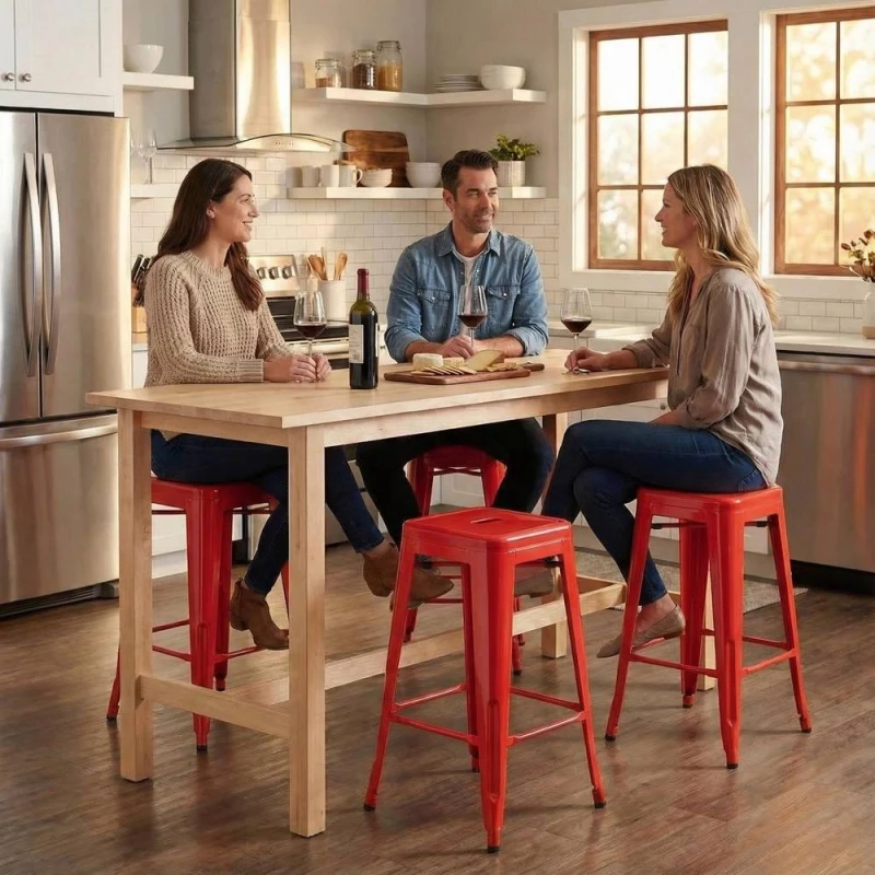 Image of FWStyle Bistro Set Of 4 30" Red Gloss Metal Bar Stools Red Unisex