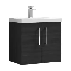 Image of Nuie Arno Charcoal Black 600mm Wall Hung 2 Door Vanity Unit with 40mm Profile Basin - ARN623A - Charcoal Black