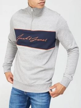 Image of Jack & Jones Colour Block Half Zip Sweat Top - Light Grey Marl