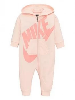 Image of Nike Sportswear Baby Girls All Day Play Full Zip Hooded All In One, Blush, Size 0-3 Months