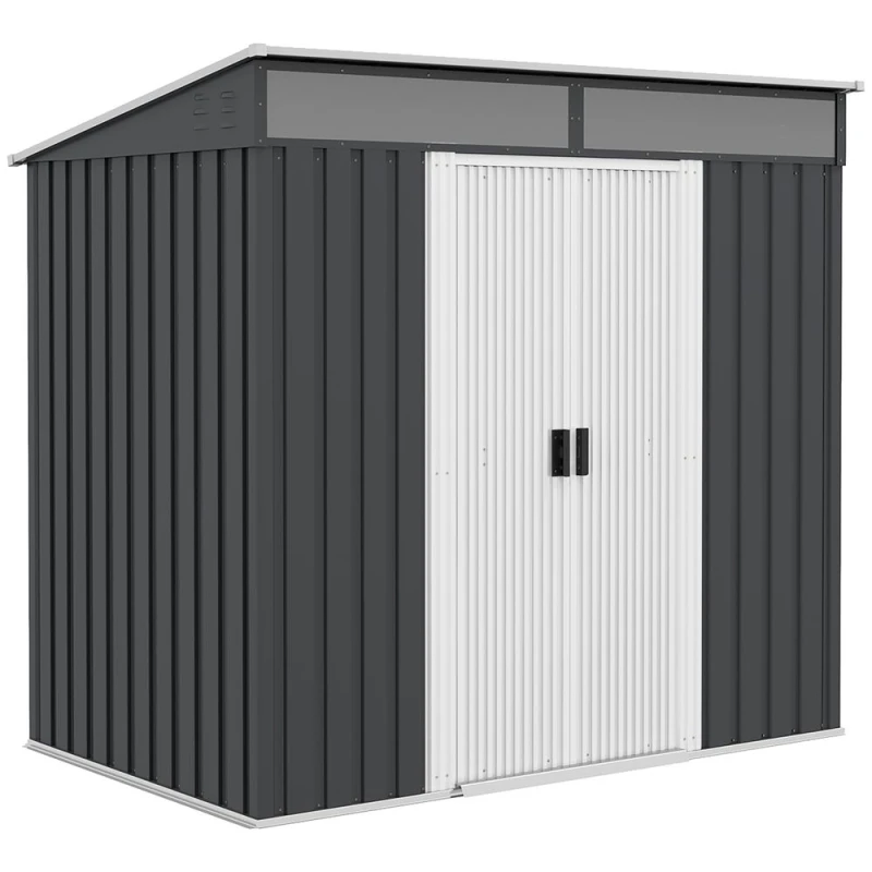 Image of Outsunny 6.5 x 4ft Lockable Metal Shed w/ Foundation - Grey 84H-006V00CG