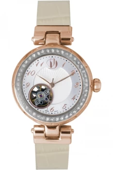 Image of Womens Project D By Rotary PDS004-A-18-X Ladies Automatic Beige Strap Wristwa Colour - Rose Gold