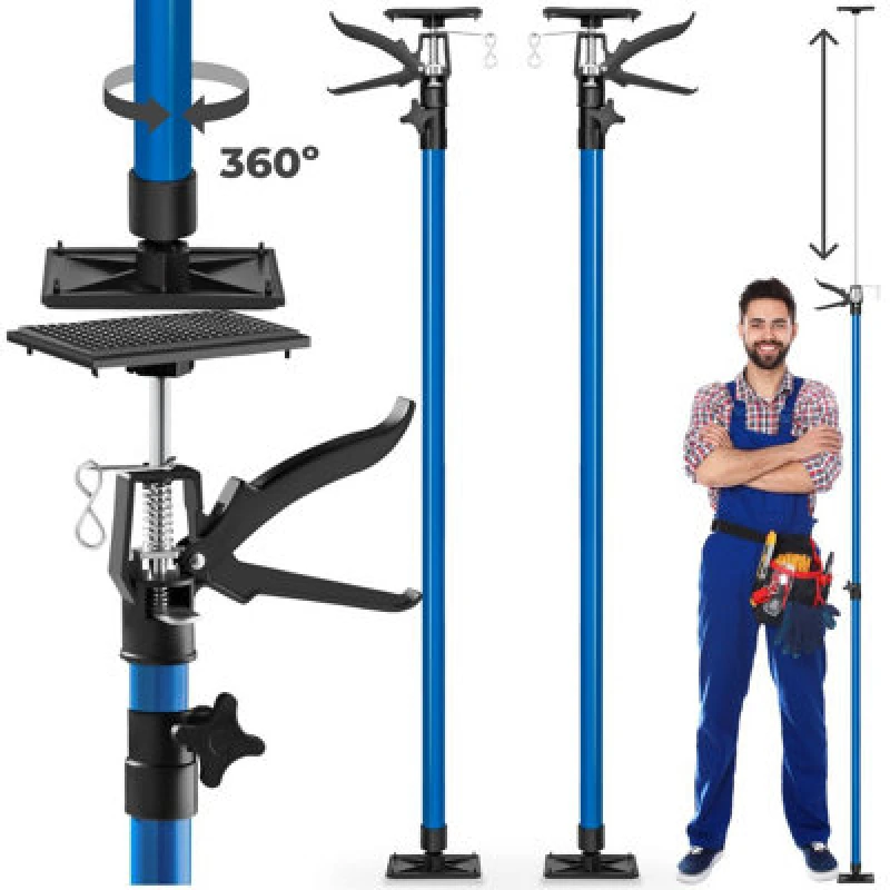 Image of Tectake Plasterboard Props Set Of 2 - Height-Adjustable, 115 Up To 290Cm - Blue