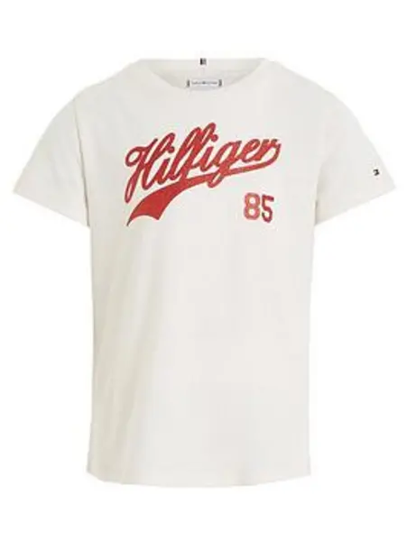 Image of Tommy Hilfiger Girls Hilfiger Script Short Sleeve T-Shirt - Calico, Cream, Size Age: 12 Years, Women