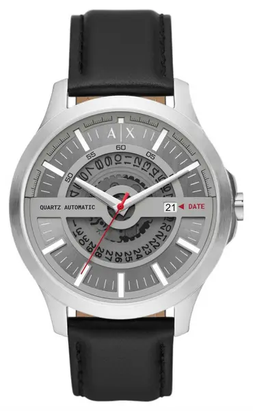 Image of Armani Exchange AX2445 Mens Grey Dial Black Leather Watch