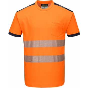 Image of T181 - Orange/Navy Sz M PW3 Hi-Vis Short Sleeved T-Shirt Viz Visibilty - Portwest