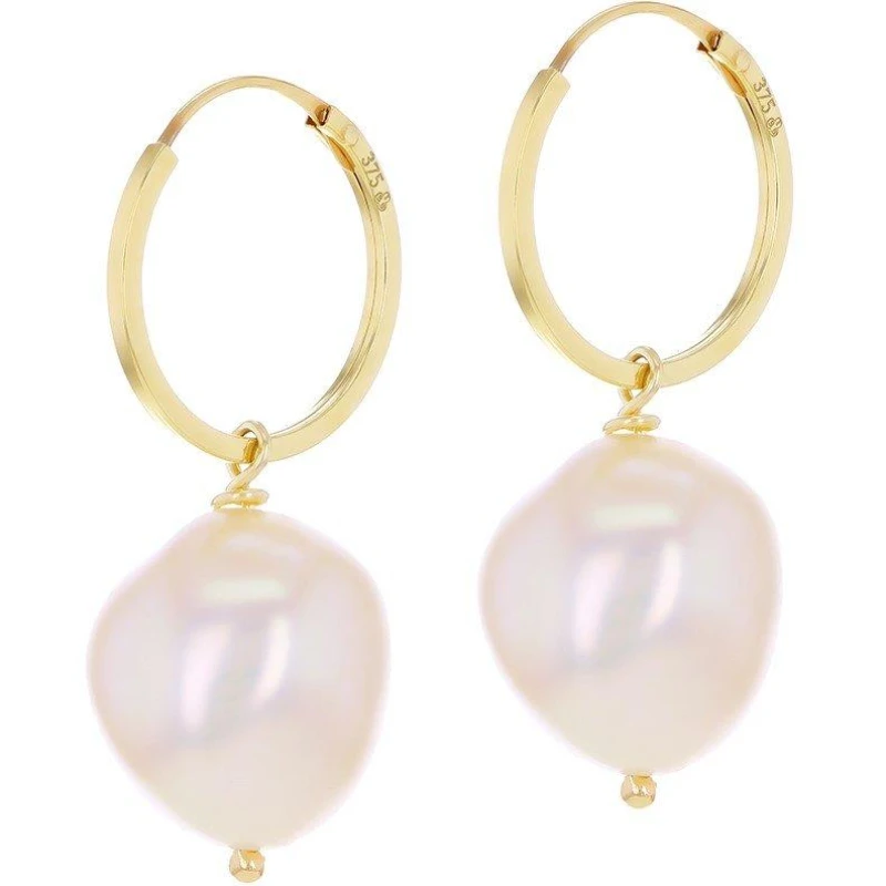 Image of Be You 9ct Gold Hoop With Baroque Pearl Drop Earrings Yellow Gold female One Size