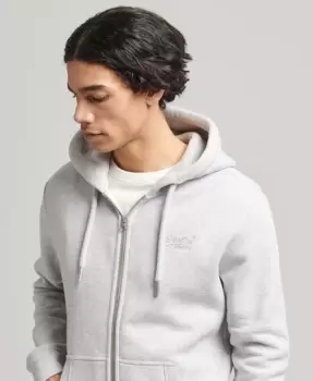 Image of Superdry Mens Organic Cotton Vintage Logo Embroidered Zip Hoodie Light Grey / Glacier Grey Marl - Size: S