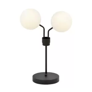 Image of Nova Black Globe Table Lamp with White Glass Shades, 2x E14