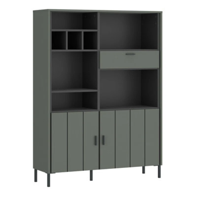 Image of Furniture To Go Arundel Bookcase 2 Door 1 Drawer In Green/grey