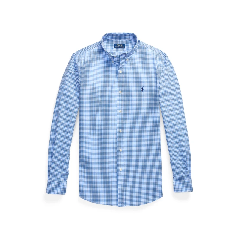 Image of Checked Embroidered Logo Shirt in Cotton Poplin and Slim Fit