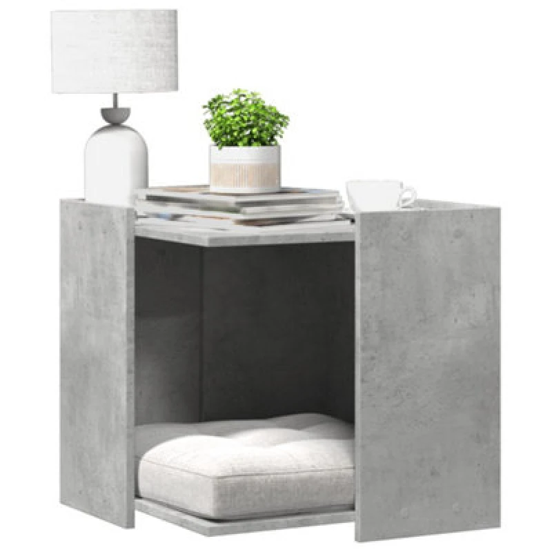 Image of vidaXL Cat Litter Box Enclosure Concrete Grey 53x53x51cm Engineered Wood, Grey 857754