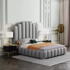 Image of Leisa Upholstered Beds - Plush Velvet, Double Size Frame, Grey - Grey