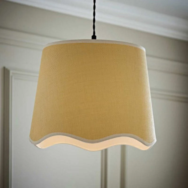 Image of ValueLights Dutton Natural Fabric Scallop Edge Ceiling Floor Table Large Lamp Shade White