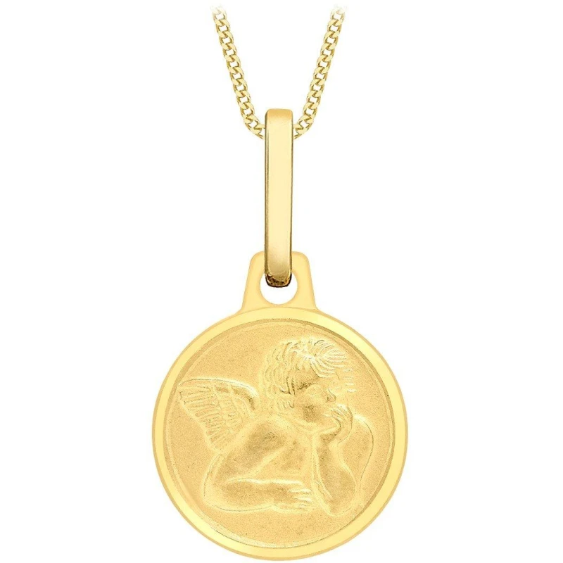 Image of Be You 9ct Gold Angel Round Medal Satin Necklace Yellow Gold female 18in