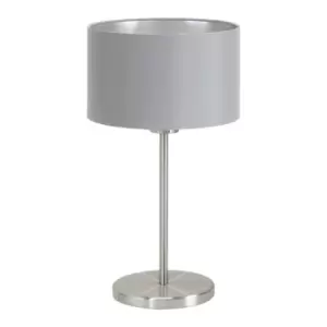 Image of Table Lamp Colour Satin Nickel Steel Shade Grey Silver Fabric Bulb E27 1x60W