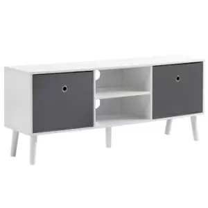 Image of Homcom Modern TV Cabinet Stand With Fabric Pull Out Drawers White And Grey